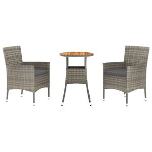 vidaXL 3-delige Bistroset met kussens poly rattan grijs