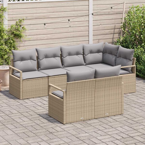 vidaXL Tuinbankenset met kussen 7 pcs Beige en Licht Grijs poly rattan