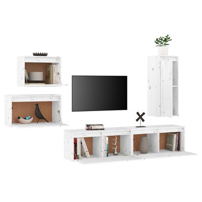 vidaXL Tv-meubelen 5 st massief grenenhout wit