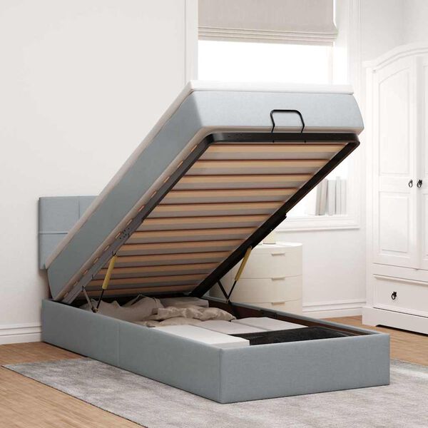 vidaXL Ottoman bed met matras en LED's 90x190cm stof lichtgrijs