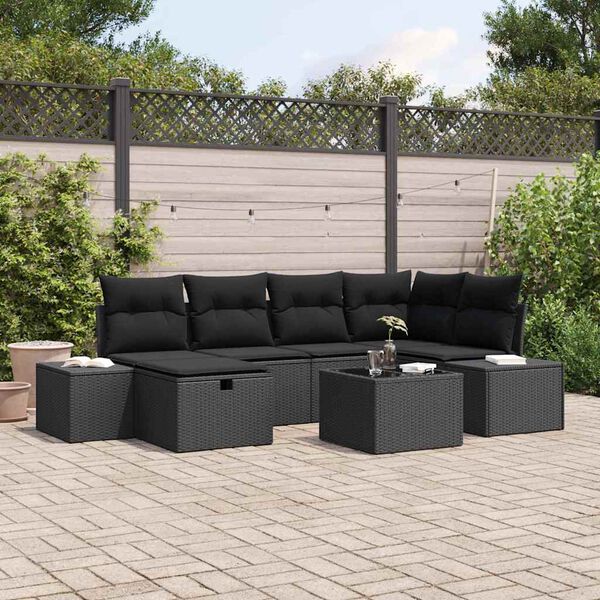 vidaXL Bankstel met kussen 6 pcs poly rattan
