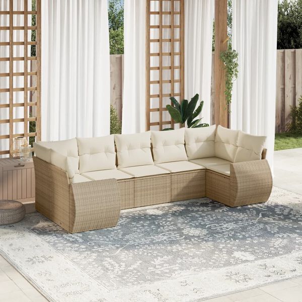 vidaXL 7-delige Loungeset met kussens poly rattan beige