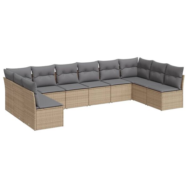 vidaXL 10-delige Loungeset met kussens poly rattan beige
