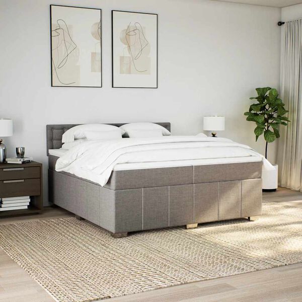 vidaXL Boxspring met matras stof taupe 200x200 cm