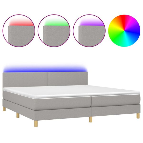 vidaXL Boxspring met matras en LED stof lichtgrijs 200x200 cm