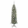 vidaXL Kunstmatige slanke kerstboom met 150 LED Groen en Wit 150 cm