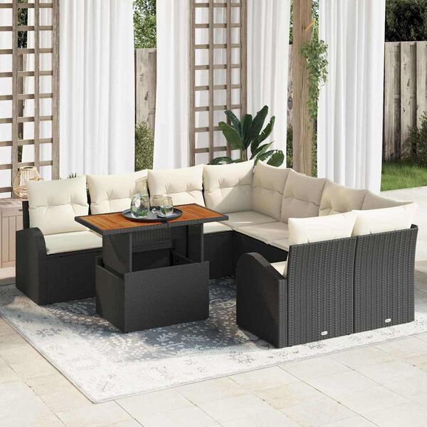vidaXL Tuin Sofa Set met kussen 9 pcs Zwart en cr&egrave;me