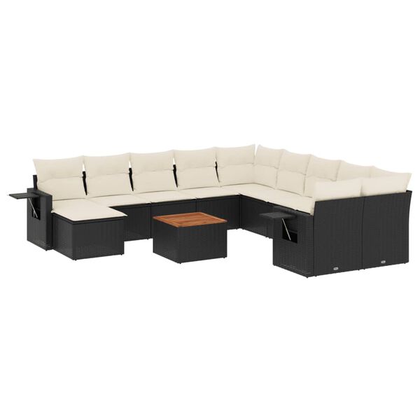 vidaXL 12-delige Loungeset met kussens poly rattan zwart