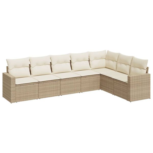 vidaXL 7-delige Loungeset met kussens poly rattan beige