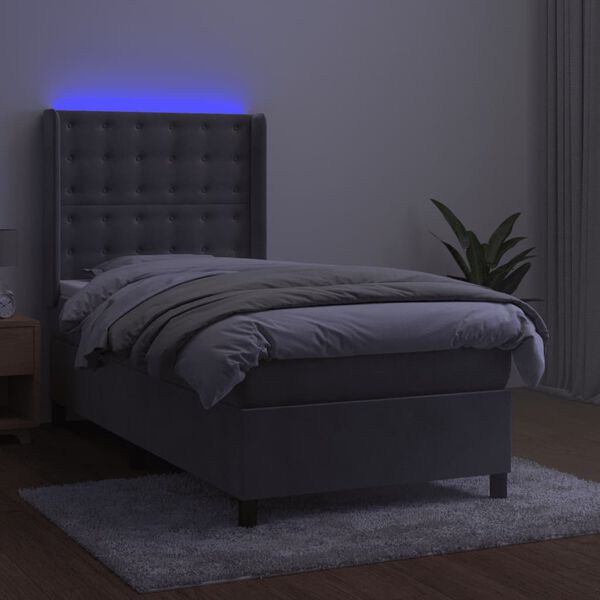 vidaXL Boxspring met matras en LED fluweel lichtgrijs 90x200 cm