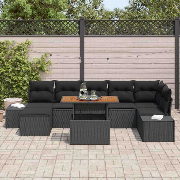 vidaXL Tuin Sofa Set met opslag 8 pcs Zwart Poly riet