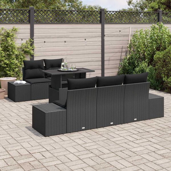 vidaXL Bankstel met kussen 6 pcs Zwart poly rattan