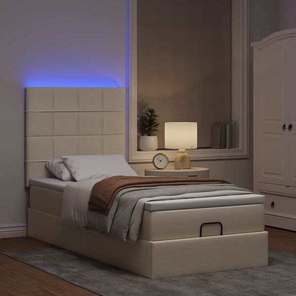 vidaXL Ottoman bed met matras en LED's 90x190cm stof cr&egrave;mekleurig