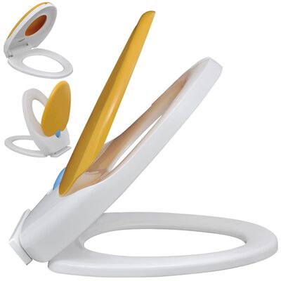 vidaXL Toiletbril voor volwassenen/kinderen soft-close wit en geel
