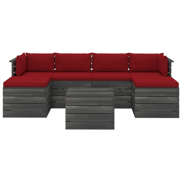 vidaXL 7-delige Loungeset met kussens pallet massief grenenhout