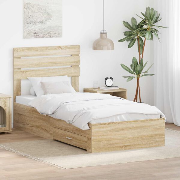 vidaXL Bedframe met lade met hoofdeinde met opslag Bewerkt hout