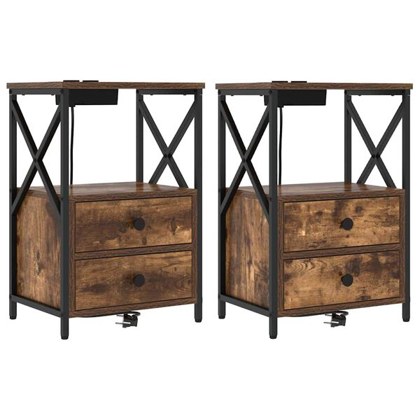 vidaXL Nachtkastje 2 pcs Gerookt eiken 40 x 31 x 60 cm Bewerkt hout