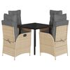 vidaXL 5-delige Tuinset met kussens poly rattan gemengd beige