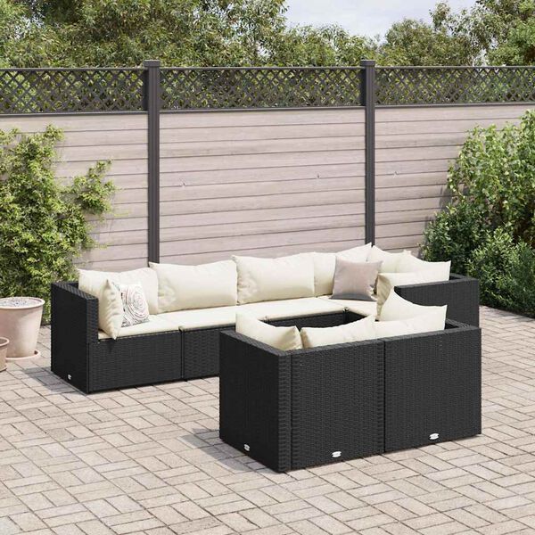 vidaXL 7-delige Loungeset met kussens poly rattan zwart