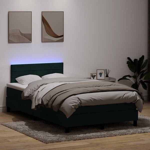 vidaXL Boxspring met matras en LED fluweel donkergroen 120x210 cm