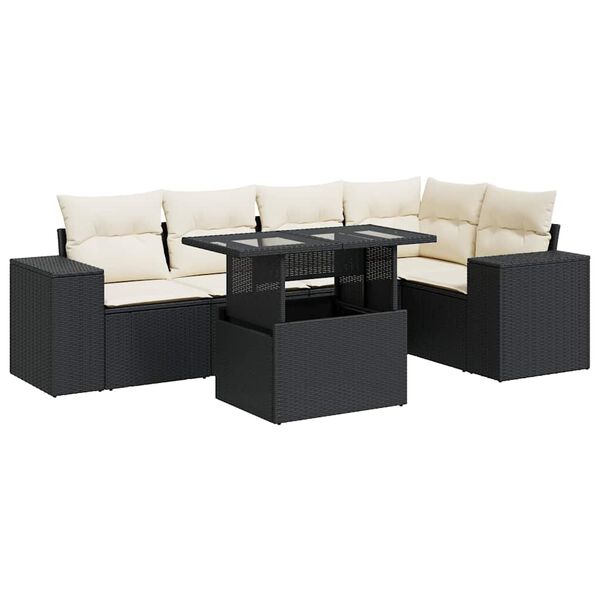 vidaXL 6-delige Loungeset met kussens poly rattan zwart
