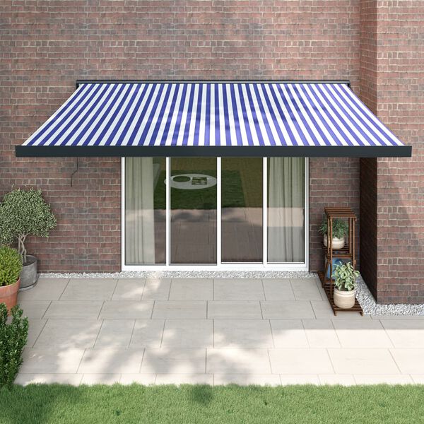 vidaXL Luifel uittrekbaar 4x3 m stof en aluminium blauw en wit