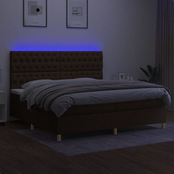 vidaXL Boxspring met matras en LED stof donkerbruin 200x200 cm