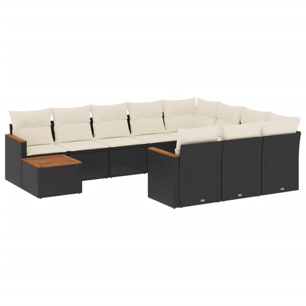 vidaXL 11-delige Loungeset met kussens poly rattan zwart