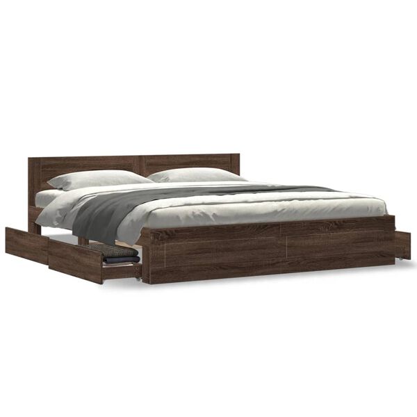 vidaXL Bedframe met hoofdeinde bewerkt hout bruineikenkleur 180x200 cm