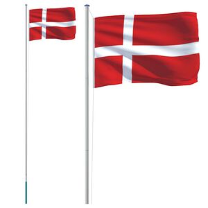 vidaXL Vlag met vlaggenmast Denemarken 6,08 m aluminium
