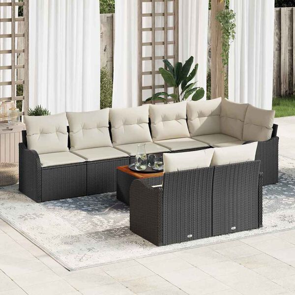 vidaXL Tuinbankenset met kussen 9 pcs Zwart poly rattan