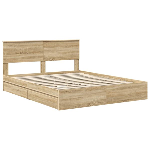 vidaXL Opslag bed met lade Sonoma Eiken 160 x 200 cm Bewerkt hout