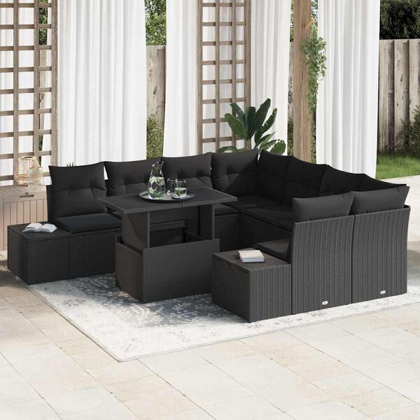 vidaXL Tuin Sofa Set met kussen 9 pcs Zwart poly rattan