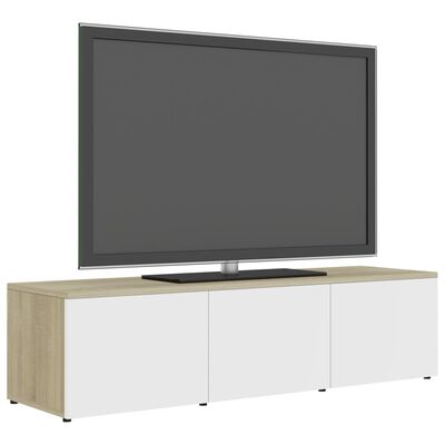 vidaXL Tv-meubel 120x34x30 cm bewerkt hout wit en sonoma eikenkleurig