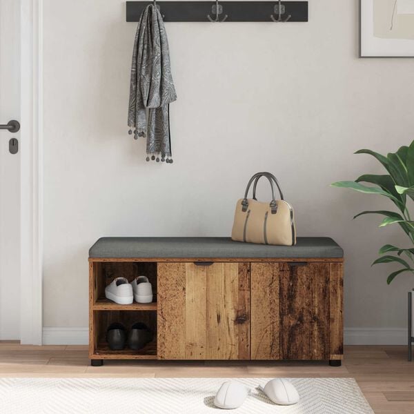 vidaXL Halbank met kussen Effen Oudhout 100 x 38 x 46 cm