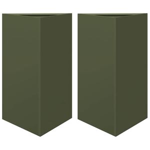 vidaXL Plantenbakken 2 st driehoek 50x43x75 cm staal olijfgroen