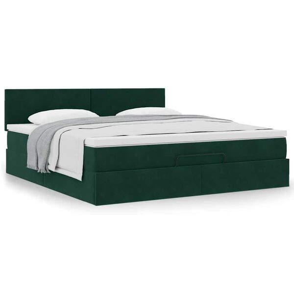 vidaXL Ottoman bed met matras 160x200cm fluweel donkergroen