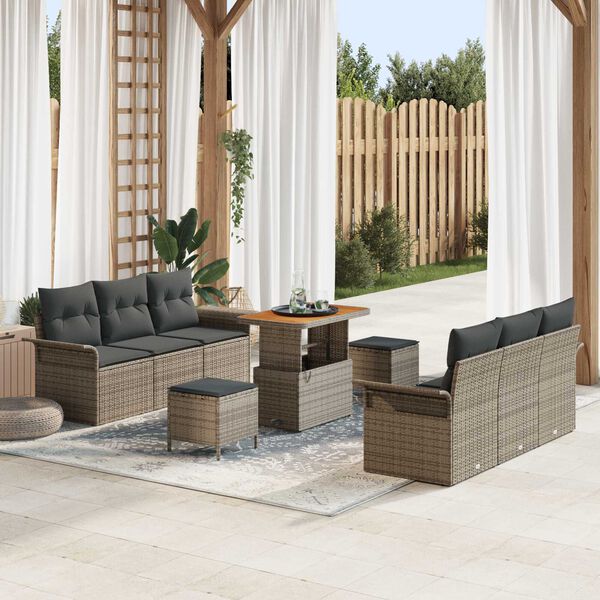 vidaXL Tuin Sofa Set met kussen met opslag met kussen 9 pcs Grijs