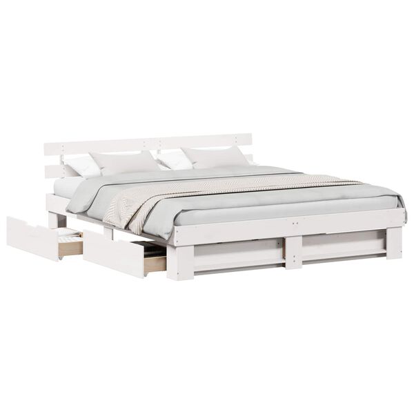 vidaXL Bedframe met hoofdeinde Wit 200 x 200 cm Massief grenenhout