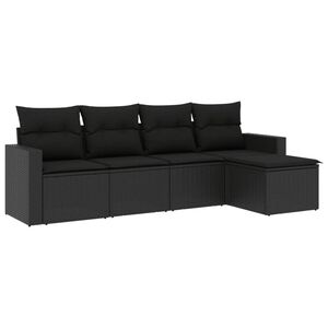 vidaXL 5-delige Loungeset met kussens poly rattan zwart