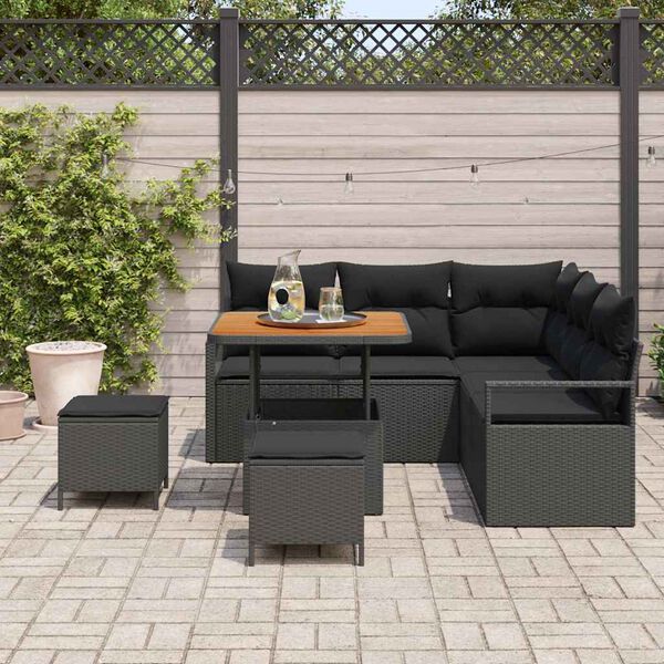 vidaXL Tuin Sofa Set met kussen met opslag met kussen 8 pcs Zwart