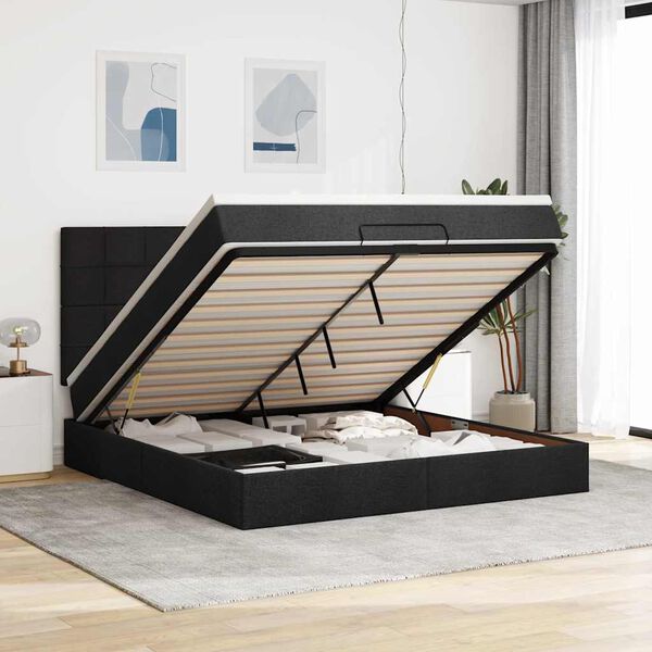 vidaXL Ottoman bed met matras 180x200cm stof zwart