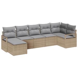 vidaXL Bankstel met kussen 7 pcs Beige en Licht Grijs poly rattan