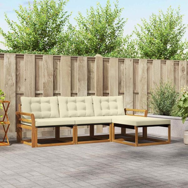vidaXL Buiten bankenset met kussen 4 pcs Natuurlijk en Cr&egrave;me