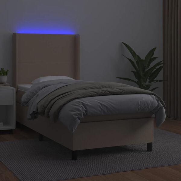 vidaXL Boxspring met matras en LED kunstleer cappuccinokleur 90x200 cm