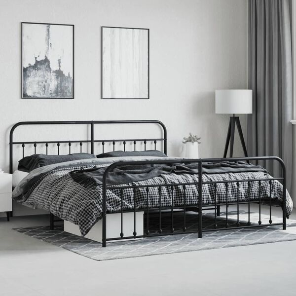 vidaXL Bedframe met hoofd- en voeteneinde metaal zwart 200x200 cm