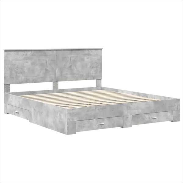 vidaXL Bedframe met hoofdeinde Beton Grijs 200 x 200 cm Bewerkt hout