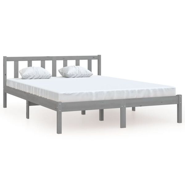 vidaXL Bedframe massief grenenhout grijs 140x200 cm