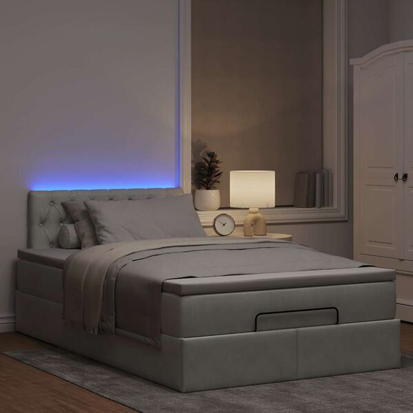 vidaXL Bed poef met matras en LED's 120x190 cm fluweel lichtgrijs