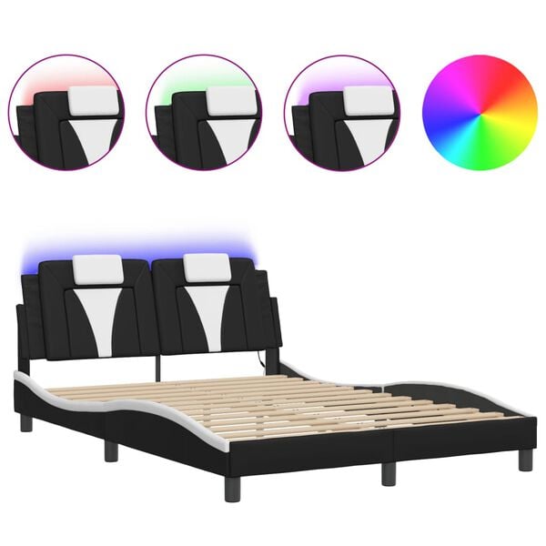 vidaXL Bedframe "Viana" met LED zonder matras zwart en wit 120x200 cm